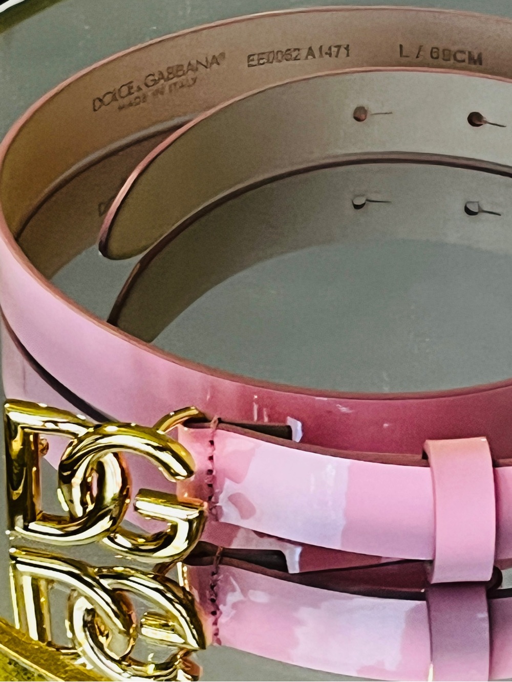 Dolce & Gabbana Pink Patent Leather Childs Belt with Gold DG Buckle
